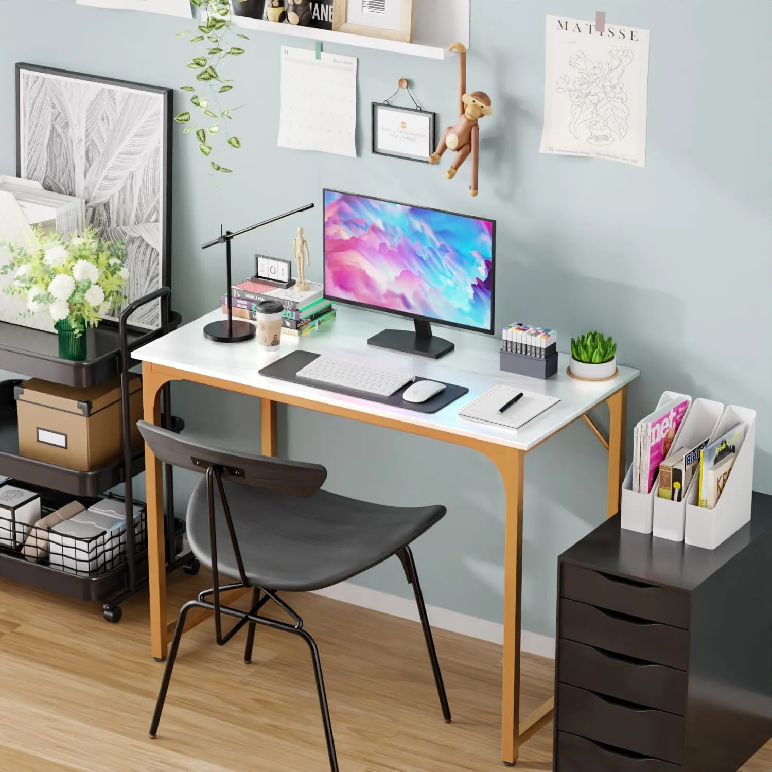 PayLessHere 32/39/47 inch Computer Desk Study Writing Table, Adjustable feet, Modern Furniture for Home Office (1, White Gold, 39 inch)