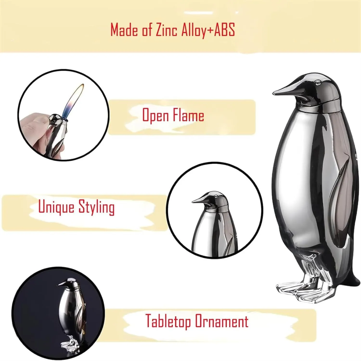 Penguin Butane Metal Lighter - Windproof & Portable Soft Flame - Adjustable Reusable Lighter for Outdoor Use, Candles, and Barbecues - Perfect Men's Gift(#5)