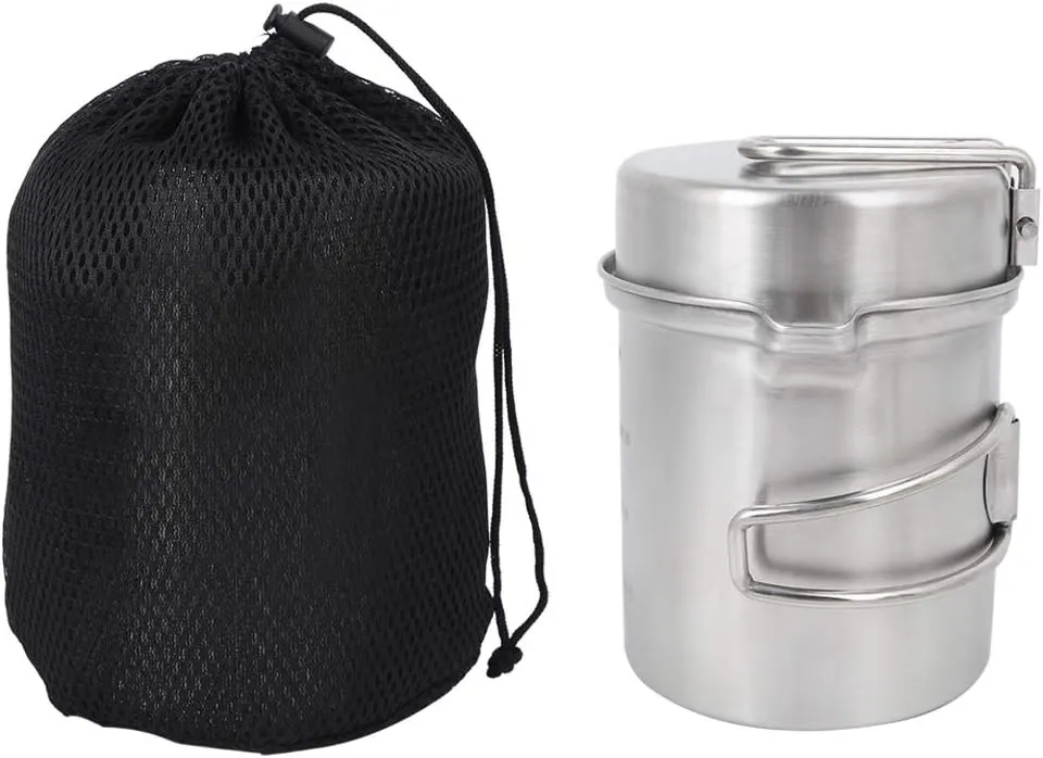 PerGar Stainless Steel Camping Cooker Pot, Compact Foldable Hiking Cookware, with Foldable Handle Camping Cooker, for Outdoor Hiking Cookware Pan Camping Equipment for Camping