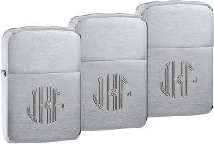 Personalized 1941 Zippo Lighters Set of 3 with Free Engraving in Circle Monogram Font