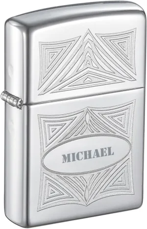 Personalized Zippo 3D Abstract High Polish Chrome Windproof Lighter with Free Engraving