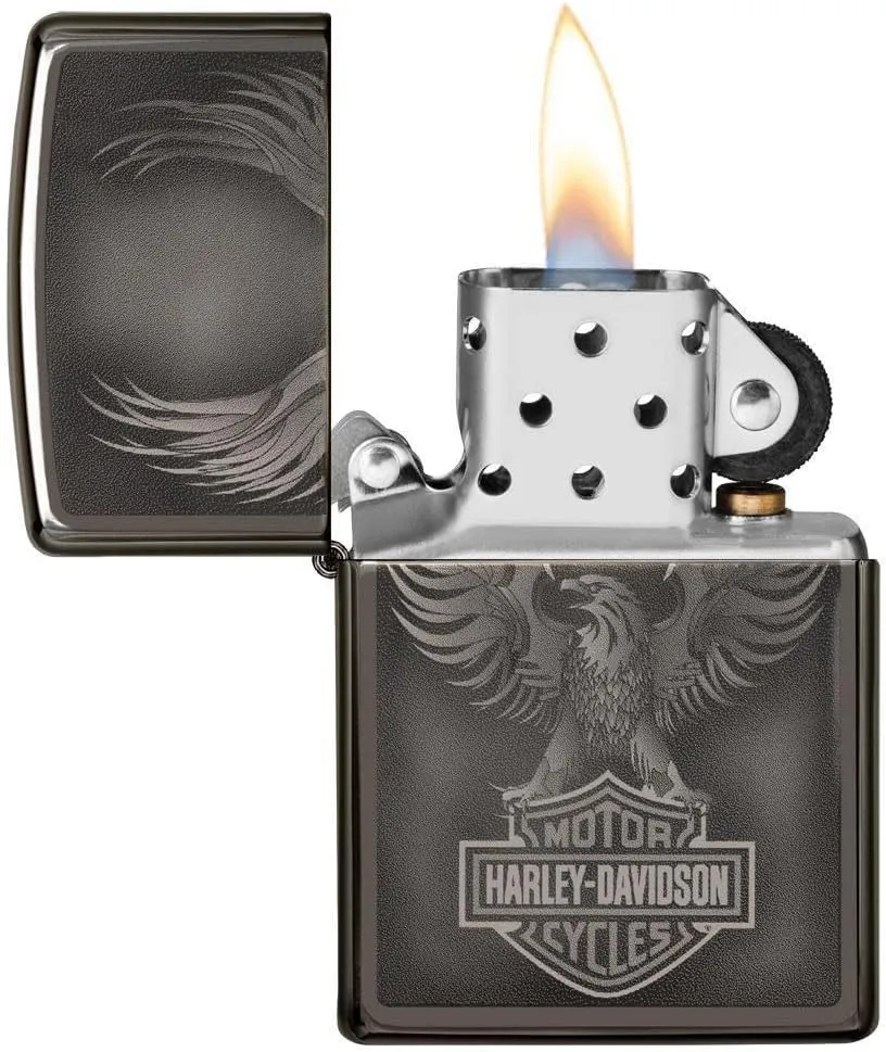 Personalized Zippo Harley-Davidson Windproof Oil Lighter Engraving - Christmas, Halloween & Valentines Day Gift (Black Ice)