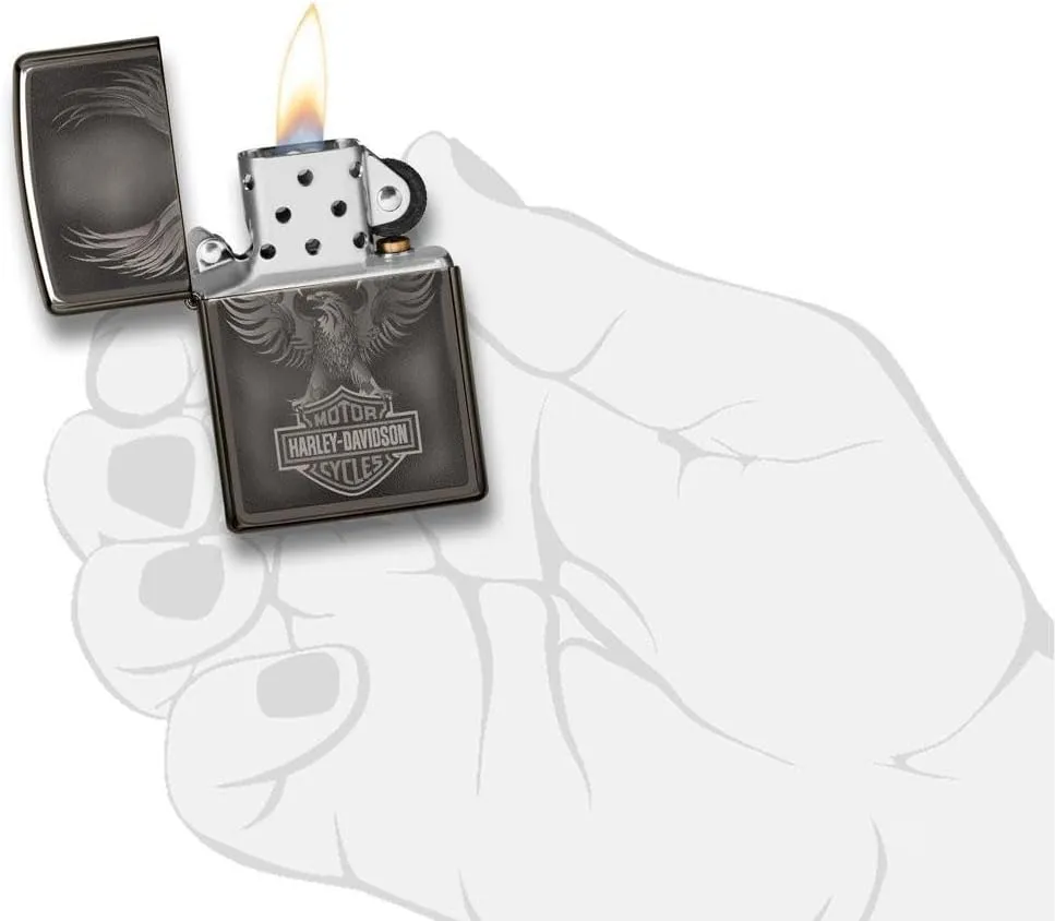 Personalized Zippo Harley-Davidson Windproof Oil Lighter Engraving - Christmas, Halloween & Valentines Day Gift (Black Ice)