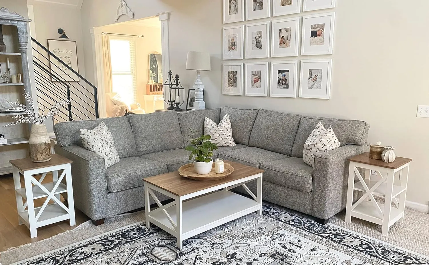 PHI VILLA Coffee Table - Modern Coffee Tables with Storage for Living Room Shelf 2 Tiers, Farmhouse Coffee Table Set