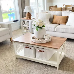 PHI VILLA Coffee Table - Modern Coffee Tables with Storage for Living Room Shelf 2 Tiers, Farmhouse Coffee Table Set