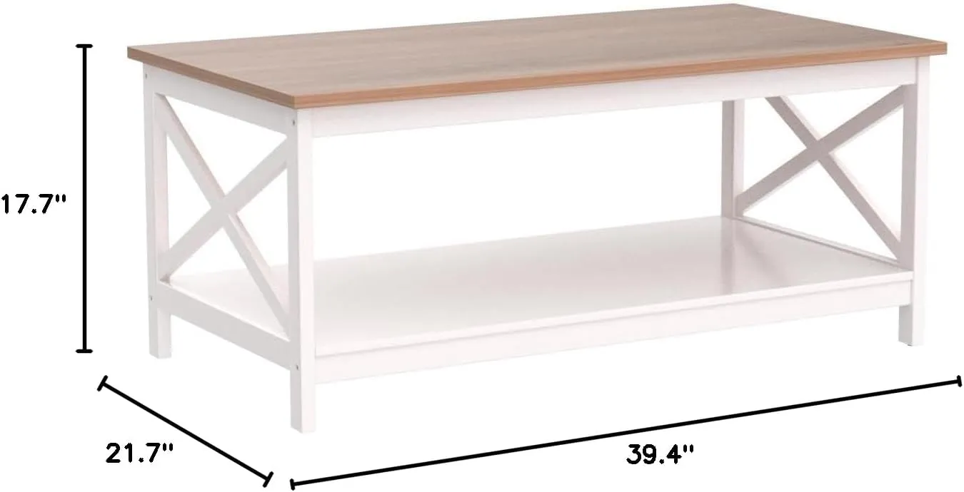 PHI VILLA Coffee Table - Modern Coffee Tables with Storage for Living Room Shelf 2 Tiers, Farmhouse Coffee Table Set