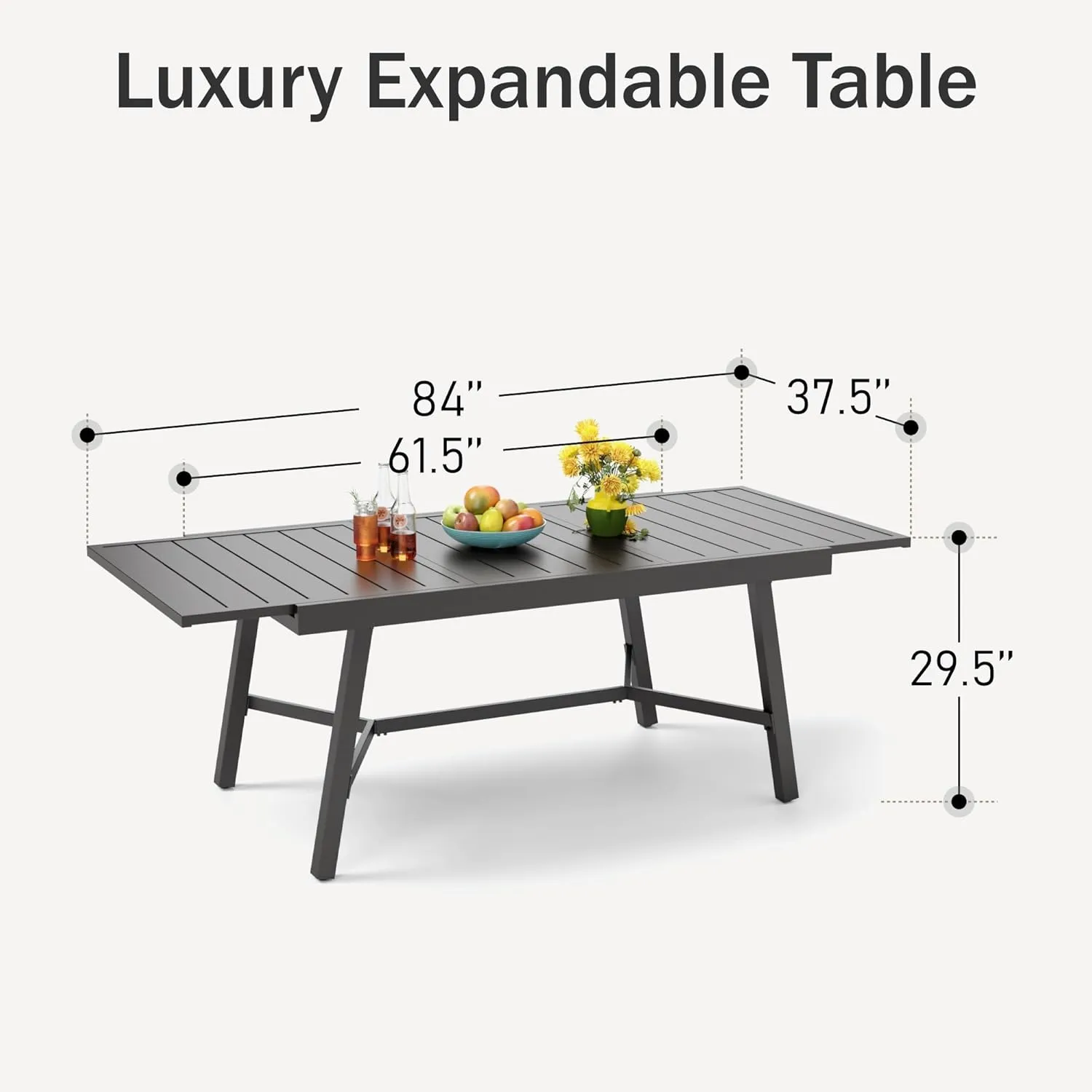 PHI VILLA Expandable Patio Dining Table Metal Outdoor Table for 6-8 Person Lawn Garden Bistro Rectangular Table, with Adjustable Legs, Black