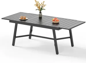 PHI VILLA Expandable Patio Dining Table Metal Outdoor Table for 6-8 Person Lawn Garden Bistro Rectangular Table, with Adjustable Legs, Black