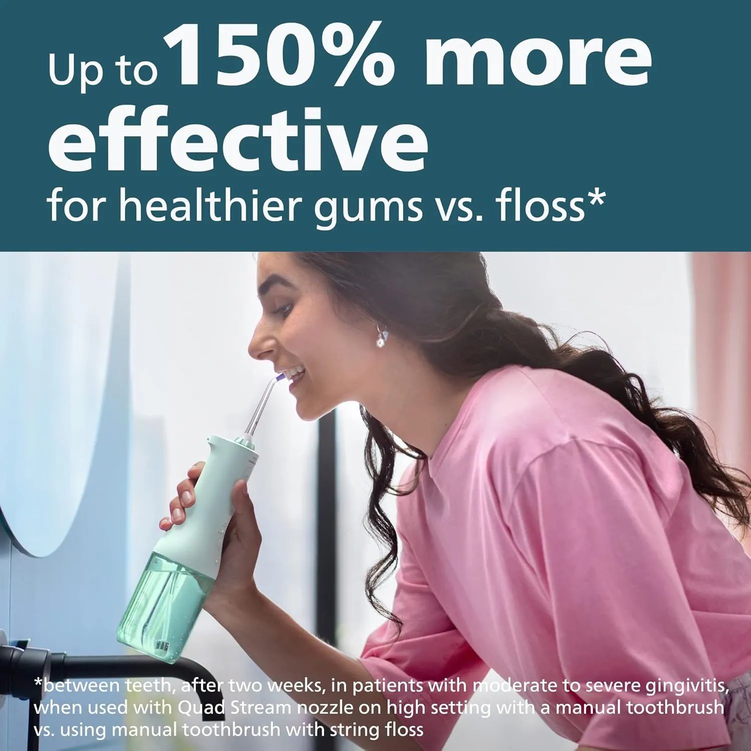 Philips Sonicare Cordless Power Flosser 3000, Water Flosser with Innovative Quad Stream Technology, Oral Irrigator with 2 Flossing Modes and 3 Intensity Levels, Ergonomic Design, Mint, HX3826/24