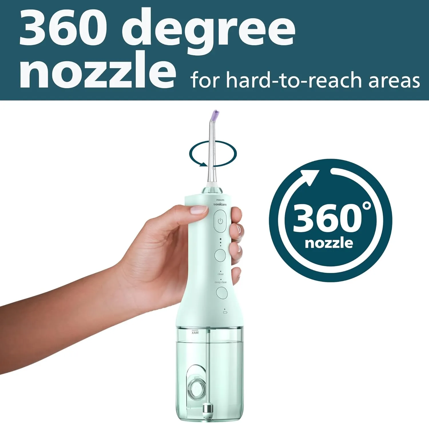 Philips Sonicare Cordless Power Flosser 3000, Water Flosser with Innovative Quad Stream Technology, Oral Irrigator with 2 Flossing Modes and 3 Intensity Levels, Ergonomic Design, Mint, HX3826/24