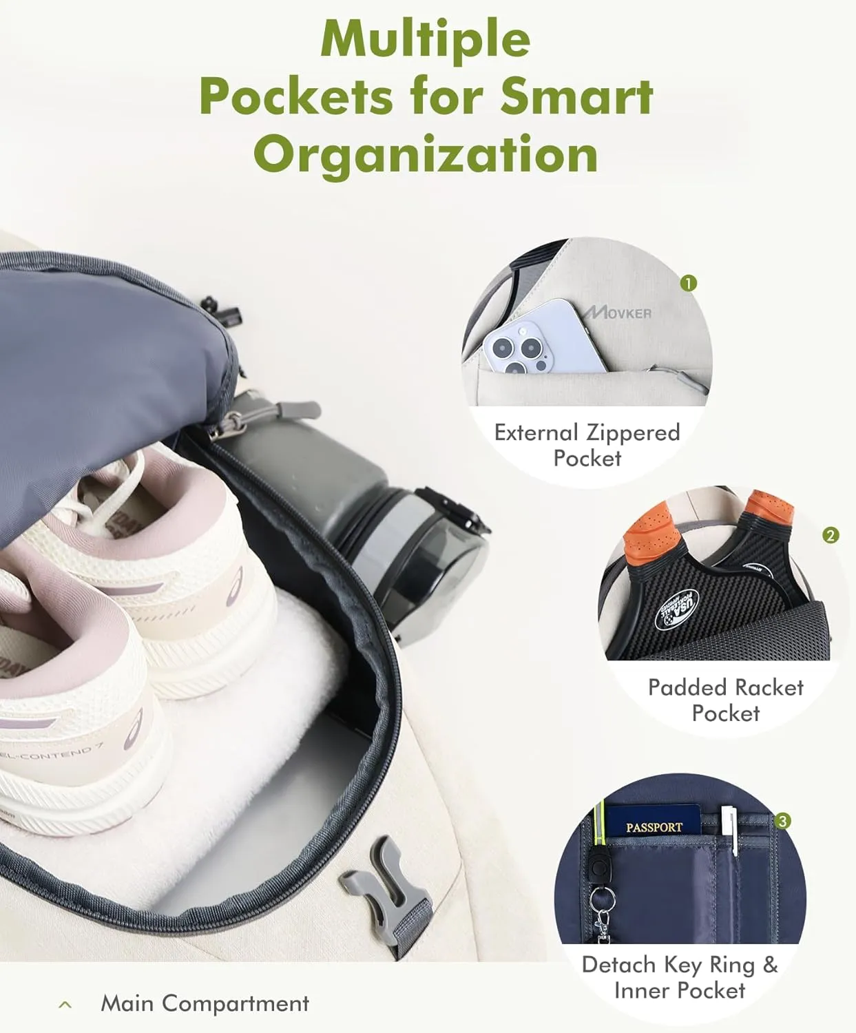 Pickleball Bag for Women and Men Sling Crossbody Backpack for Tennis with Adjustable Shoulder Strap Fence Hook and Paddles Cover Sports Accessories Pickle Ball Equipment Gifts