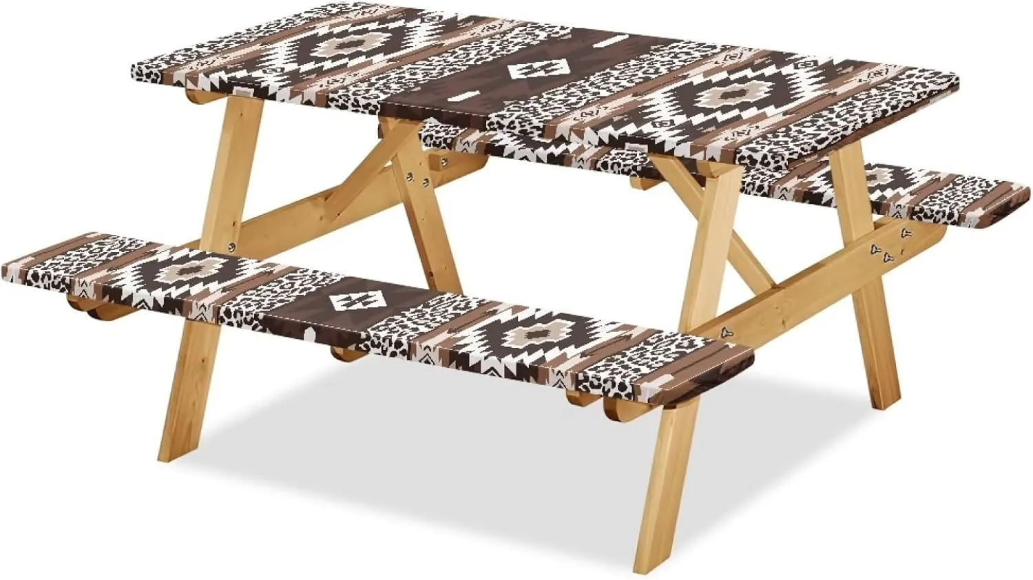 Picnic Table Cover with Bench Covers Contemporary Tablecloth Fitted Rectangle Table Cover, Outdoor Patio Camping Essentials 6FT 3PCS Camping Fitted Tablecloth Aztec