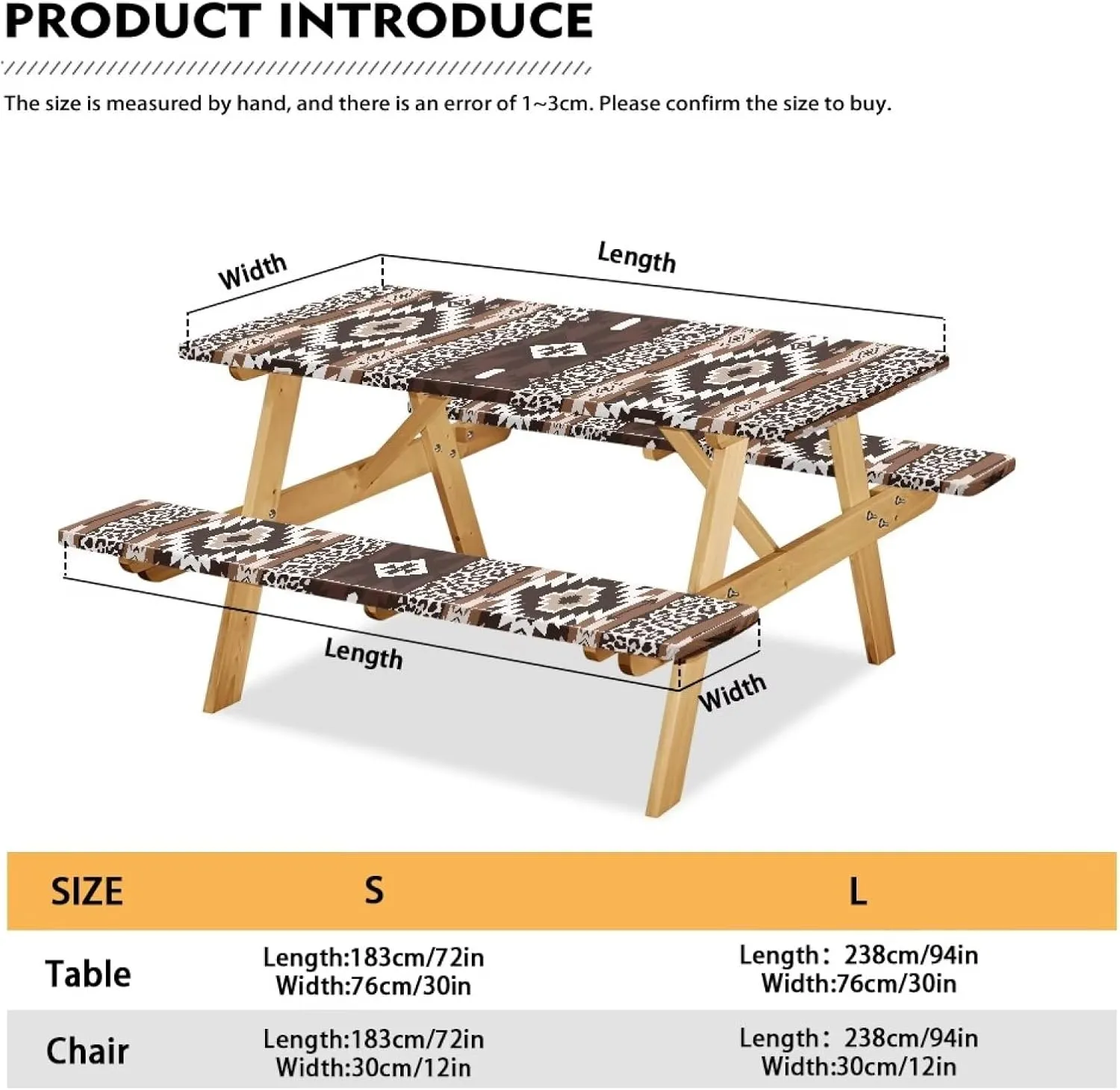 Picnic Table Cover with Bench Covers Contemporary Tablecloth Fitted Rectangle Table Cover, Outdoor Patio Camping Essentials 6FT 3PCS Camping Fitted Tablecloth Aztec