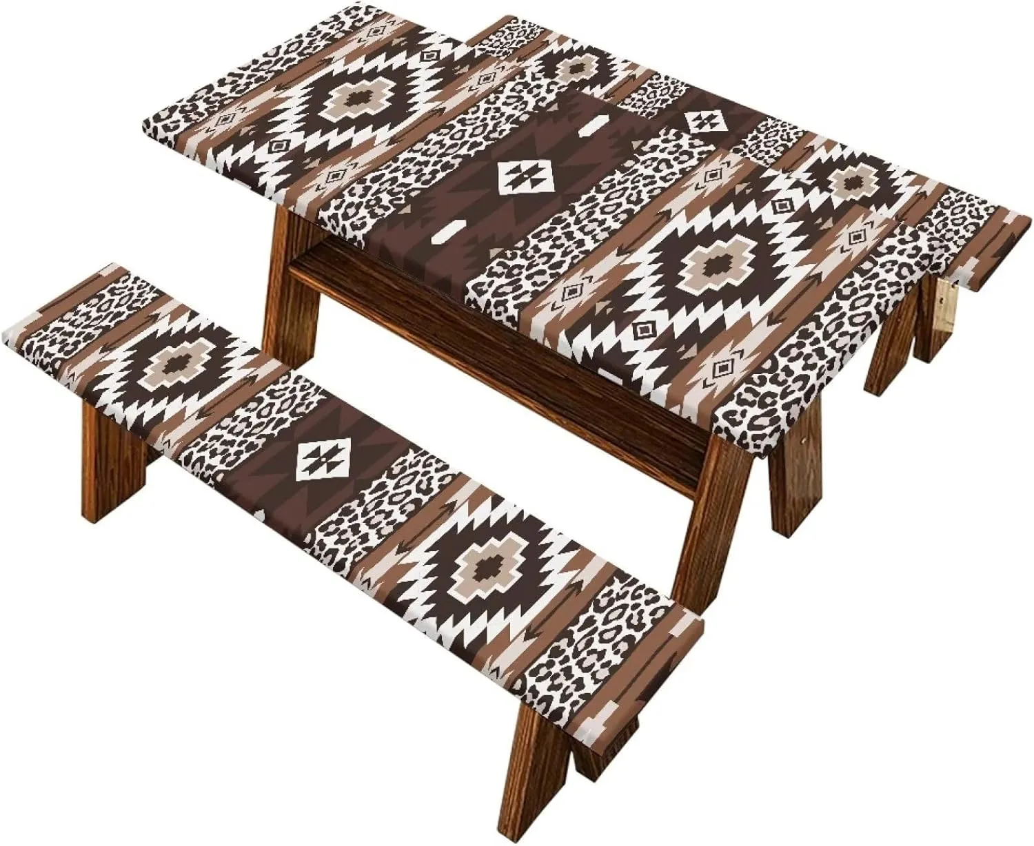 Picnic Table Cover with Bench Covers Contemporary Tablecloth Fitted Rectangle Table Cover, Outdoor Patio Camping Essentials 6FT 3PCS Camping Fitted Tablecloth Aztec