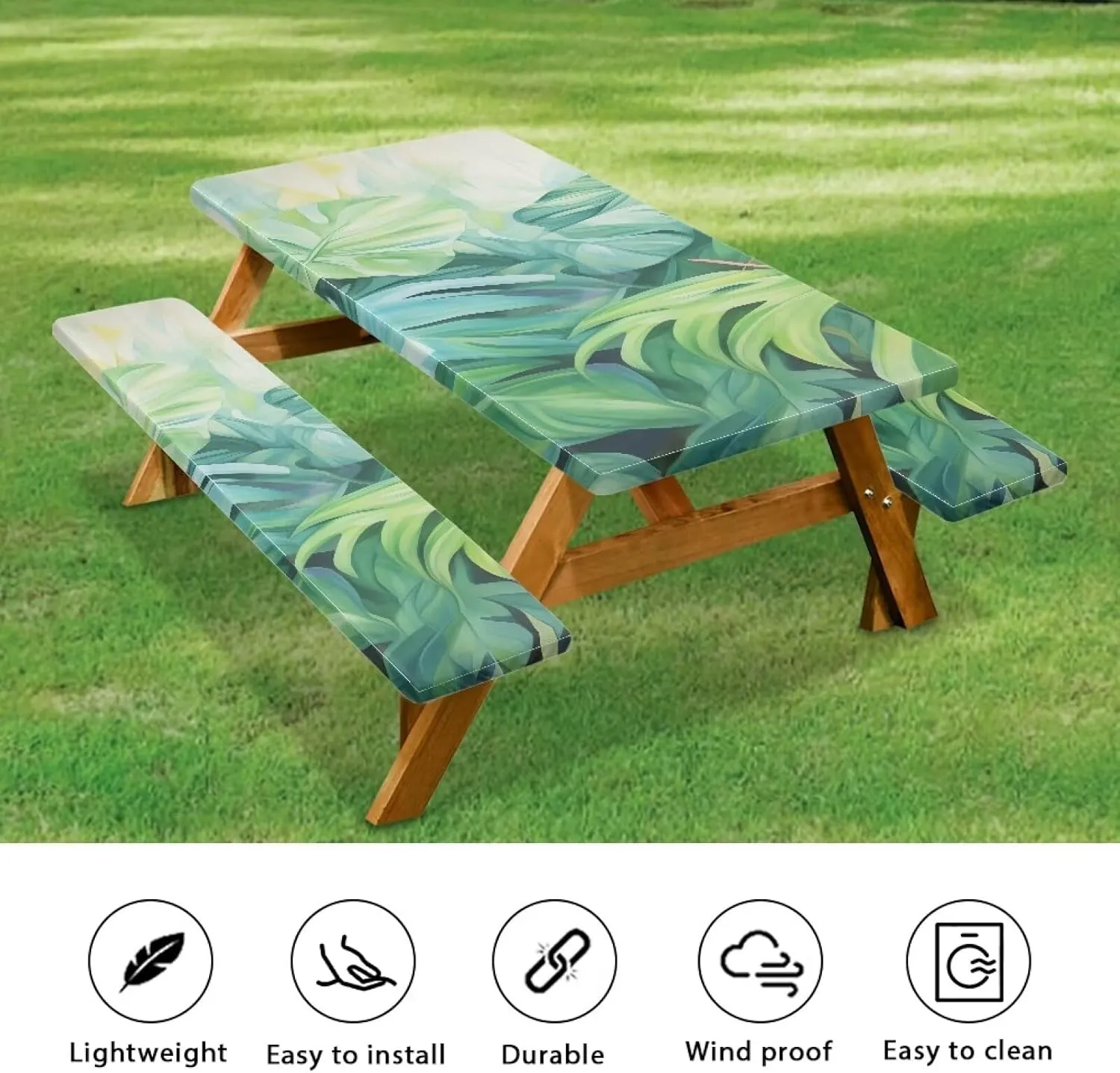 Picnic Table Cover with Bench Covers Leaves Table Covers for 8 Foot Tables Outdoor Camping Picnic Tablecloth 3 Piece Set Camping Gear Essentials Rv Accessories