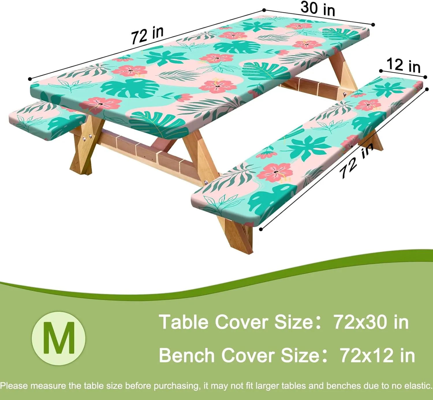 Picnic Table Cover with Bench Covers Portable Table Cloth Built-in Storage Pocket Fitted Tablecloth with Elastic Edges Waterproof Camping Essentials for Indoor Outdoor Rv,72in,Teal Pink