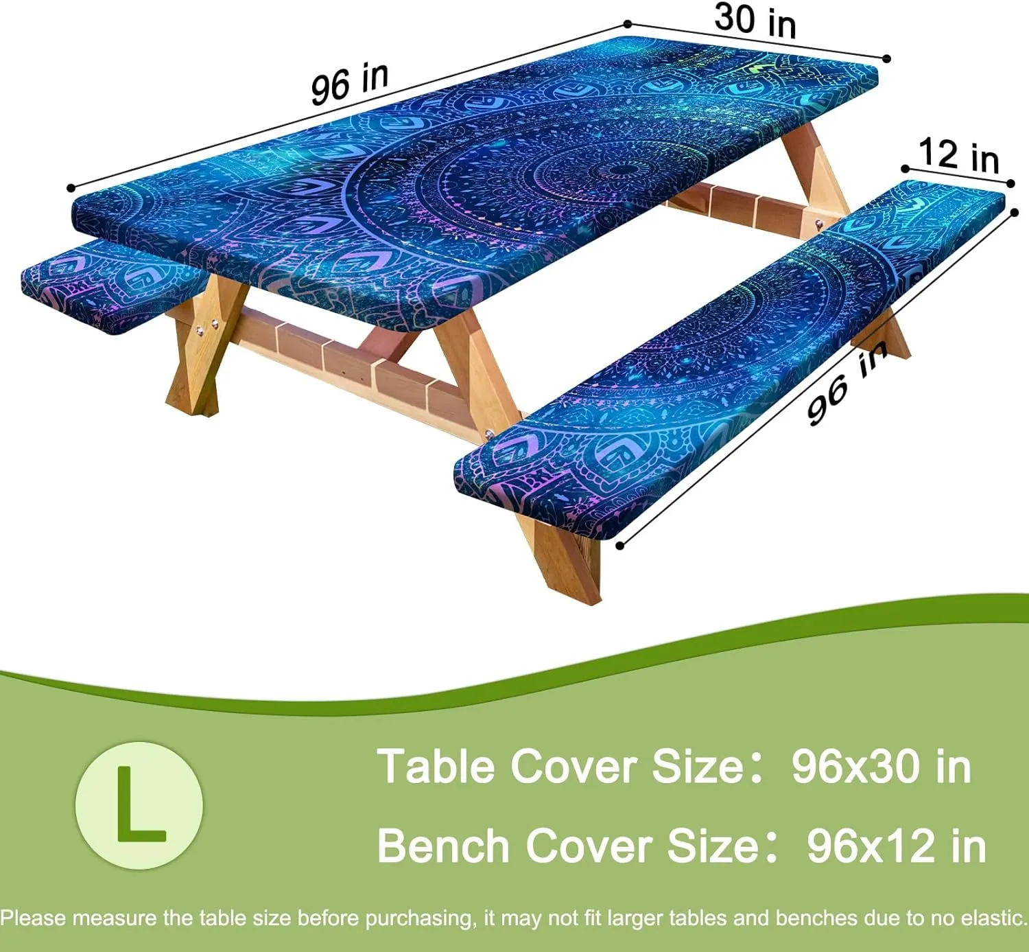 Picnic Table Cover with Bench Covers Portable Table Cloth Built-in Storage Pocket Fitted Tablecloth with Elastic Edges Waterproof Camping Essentials for Indoor Outdoor Rv,96in,Blue Purple