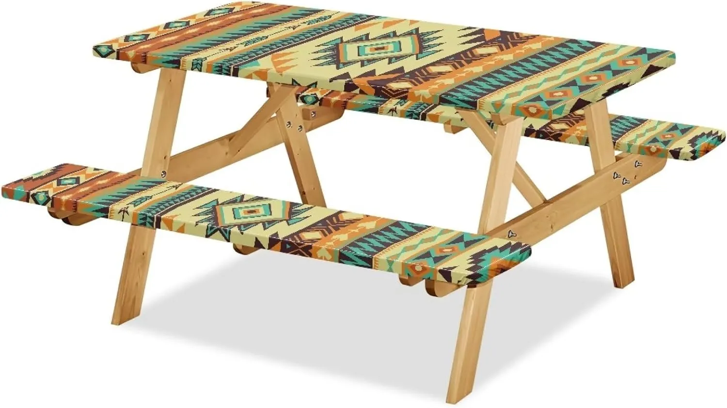 Picnic Table Cover with Bench Covers Waterproof Camping Tablecloth for Picnic Table Aesthetic Elastic Patio Table Covers for Outdoor, Camping (72x30 Inch, 3 Pcs) Aztec