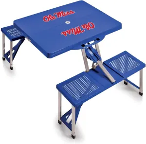 PICNIC TIME NCAA Ole Miss Rebels Folding Picnic Table - Camping Table - Outdoor Table with Umbrella Hole, (Royal Blue)