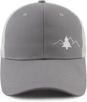 Pine Tree Mountain Trucker Hat for Men Women, Funny Embroidered Cotton Camping Hiking Wilderness Mesh Baseball Cap