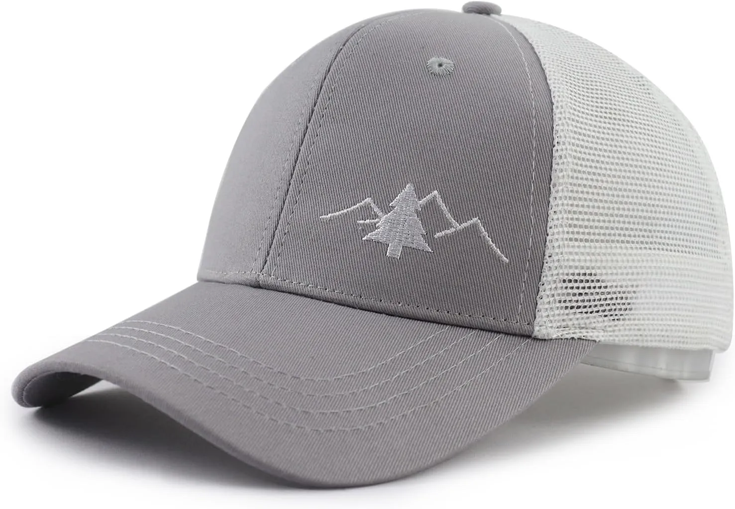 Pine Tree Mountain Trucker Hat for Men Women, Funny Embroidered Cotton Camping Hiking Wilderness Mesh Baseball Cap