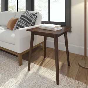 Plank Beam Mid Century Modern Square Side Table, Couch Side Table, Small End Table for Office Space, Wooden Accent Table, Walnut