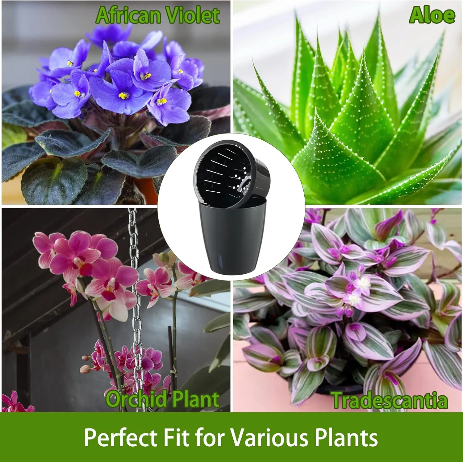 Planterhoma 6.7 Inch Self Watering Pots for Indoor Plants, 6 Packs African Violet Pots with Indicator, Black Wick Pot with Drainage Holes, Self Watering Planters for Orchid, Devil's Ivy, Grey