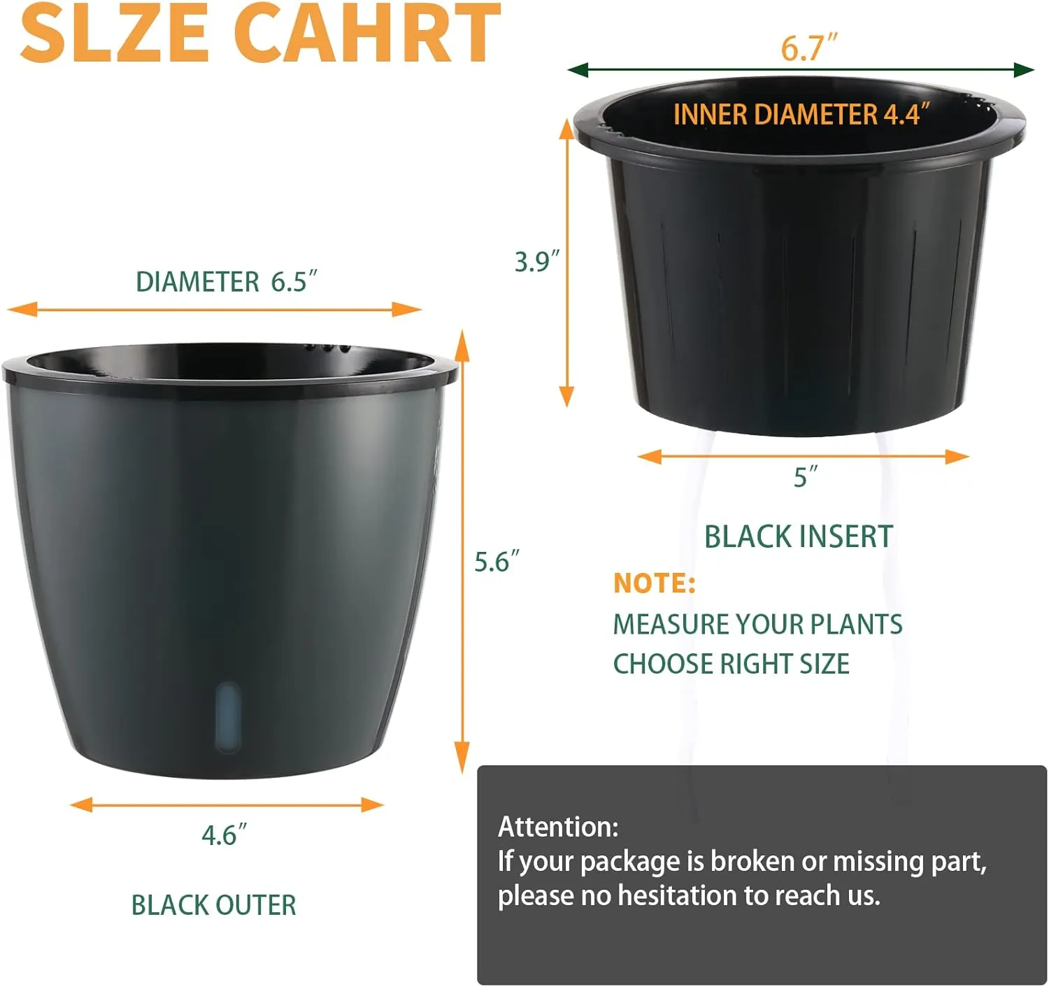 Planterhoma 6.7 Inch Self Watering Pots for Indoor Plants, 6 Packs African Violet Pots with Indicator, Black Wick Pot with Drainage Holes, Self Watering Planters for Orchid, Devil's Ivy, Grey