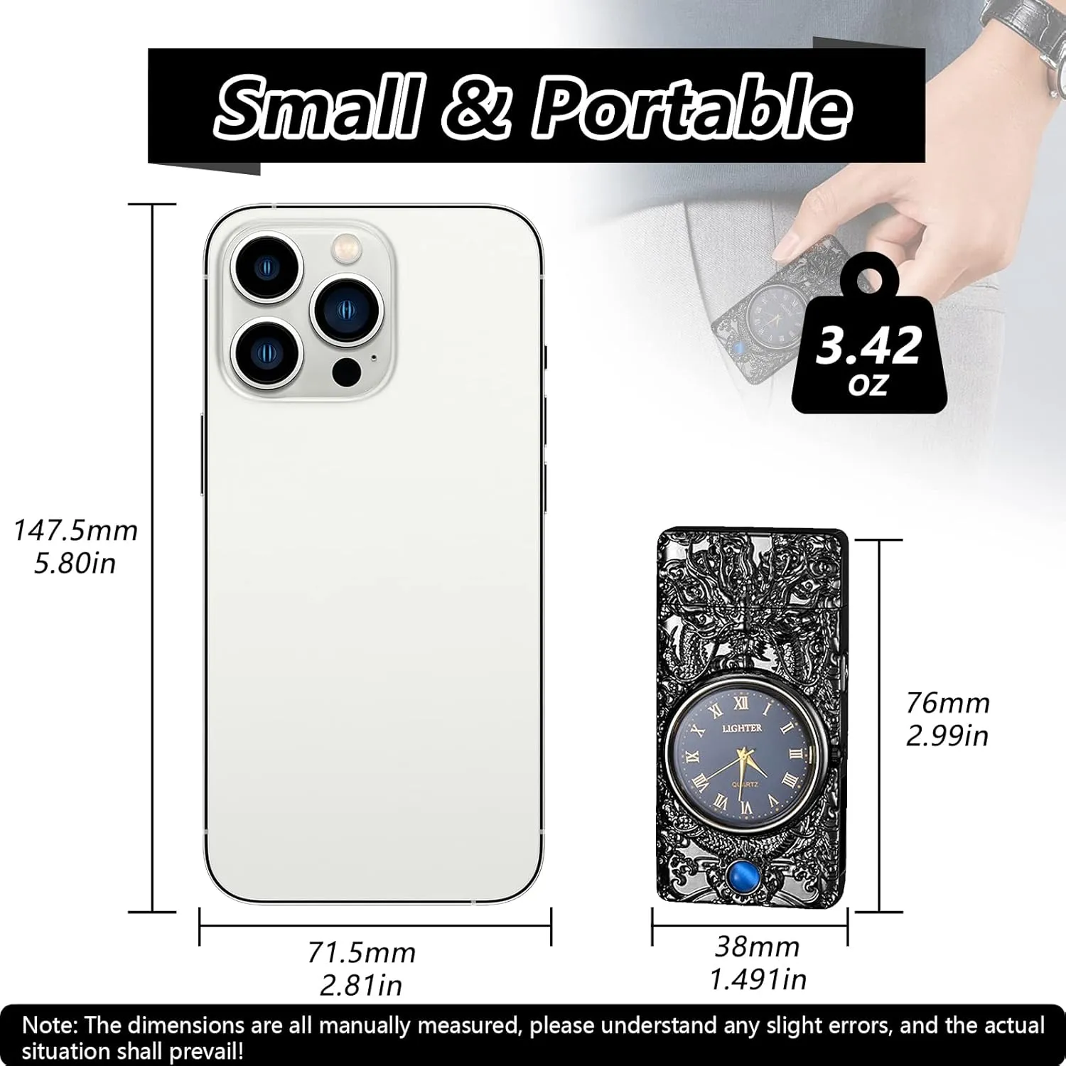 Plasma Lighter - Windproof USB Rechargeable Electric Lighter with Watch, Luxury Metal, Suitable for Gifts (Black)