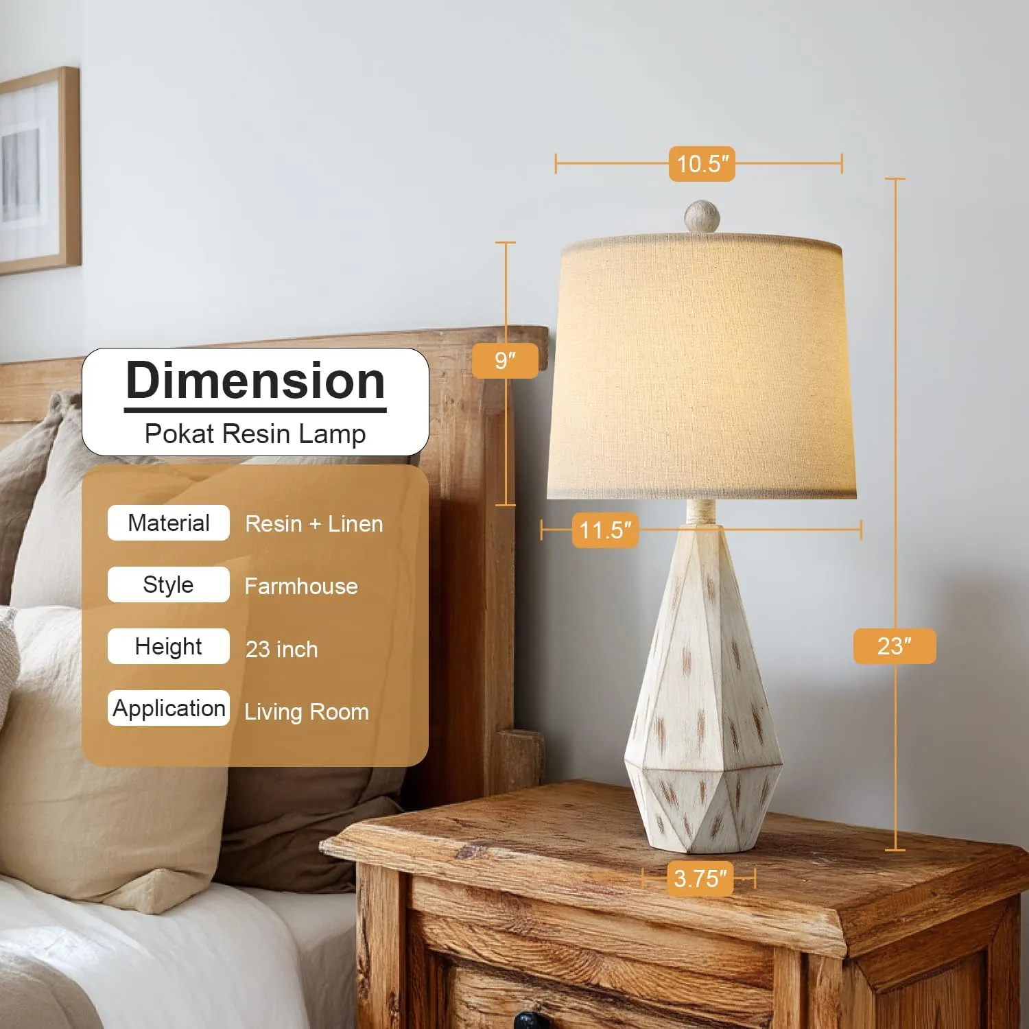 PoKat 23'' Farmhouse Table Lamps Set of 2, Beige Rustic Lamps for Living Bedroom Night Stands, Bedside Nightstands Living Room Table Lamps for End Side Table, Beige and White