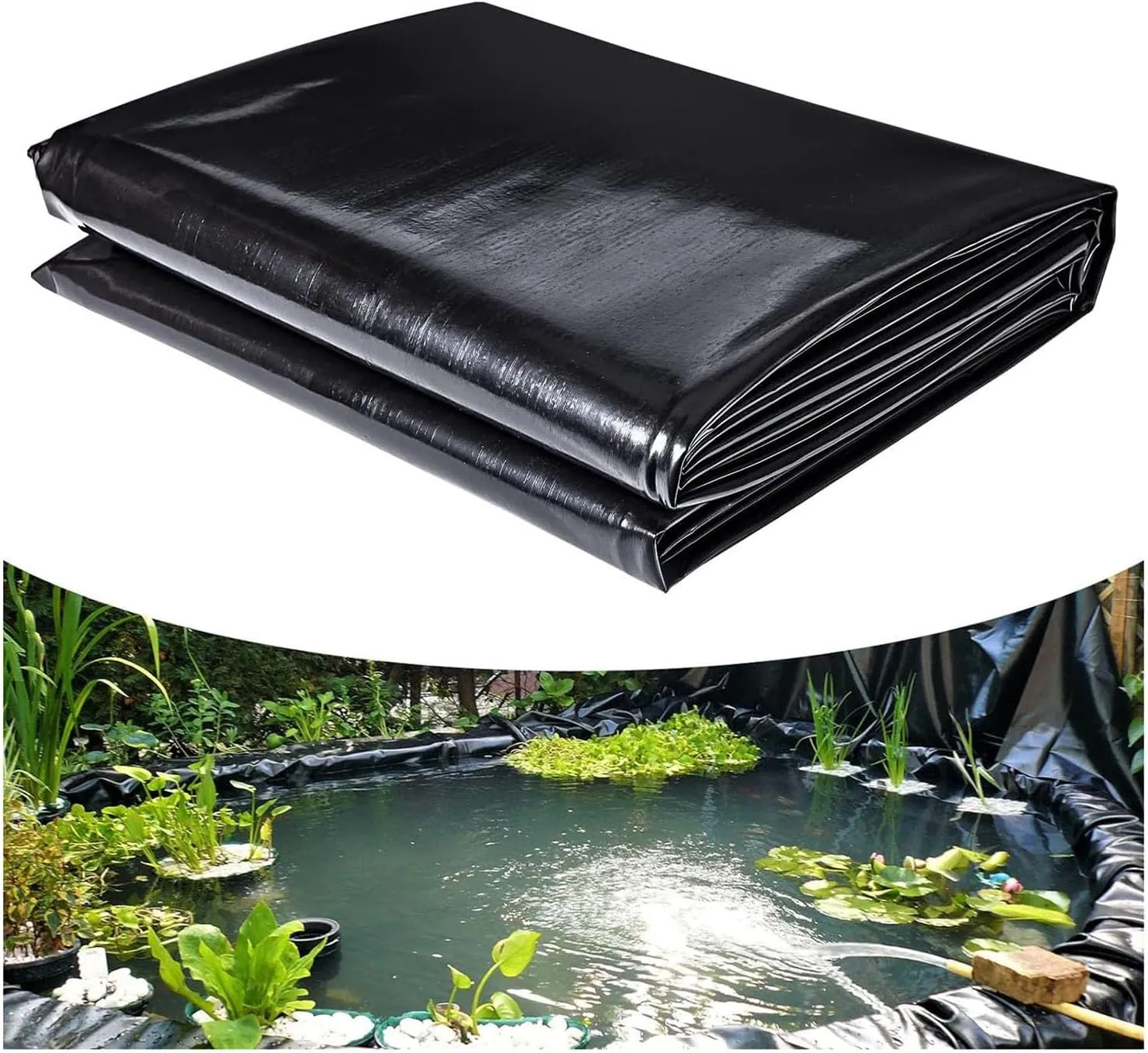 Pond Liner DIY Pond Liners 22mil, Large Pond Liners Leak-Proof, HDPE Fish Pond Liner Glue, for Reservoir Aquaculture Farms(Size:16x100m/52.49x328ft)