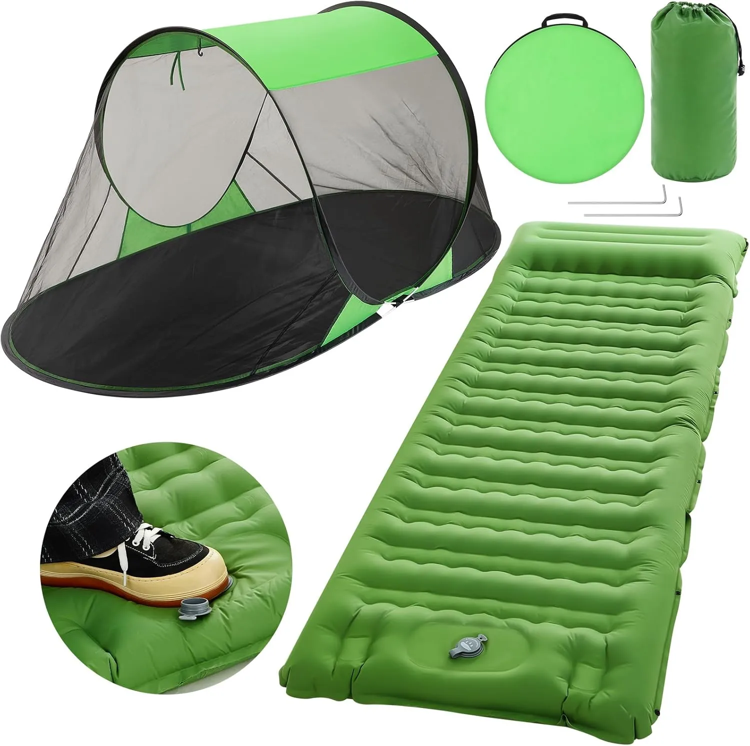 Pop up Mosquito Net Tent and Sleeping Pad for Camping One Person Instant Pop up Screen Tent Thick 5 Inch Portable with Pillow for Outdoor Summer Camp Bed Camping Cot
