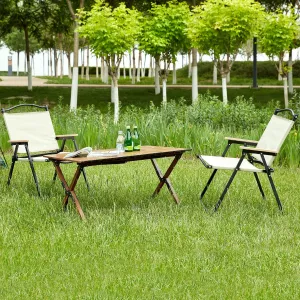 Portable 3-Piece Folding Outdoor Table and Chairs Set, Lightweight Aluminum for Camping, Picnics, or Backyard Use, Brown/Beige