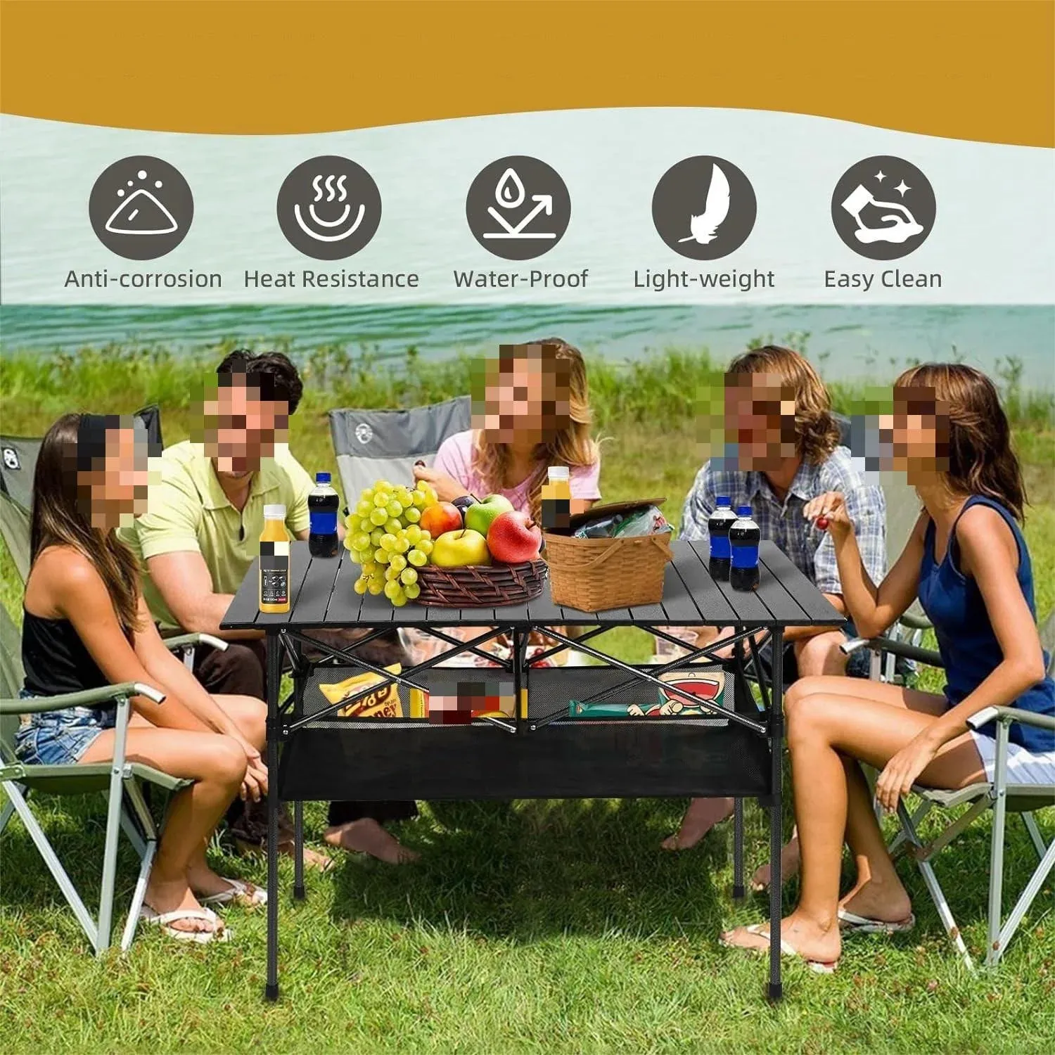Portable Adjustable Camping Table with Carry Bag and Storage
