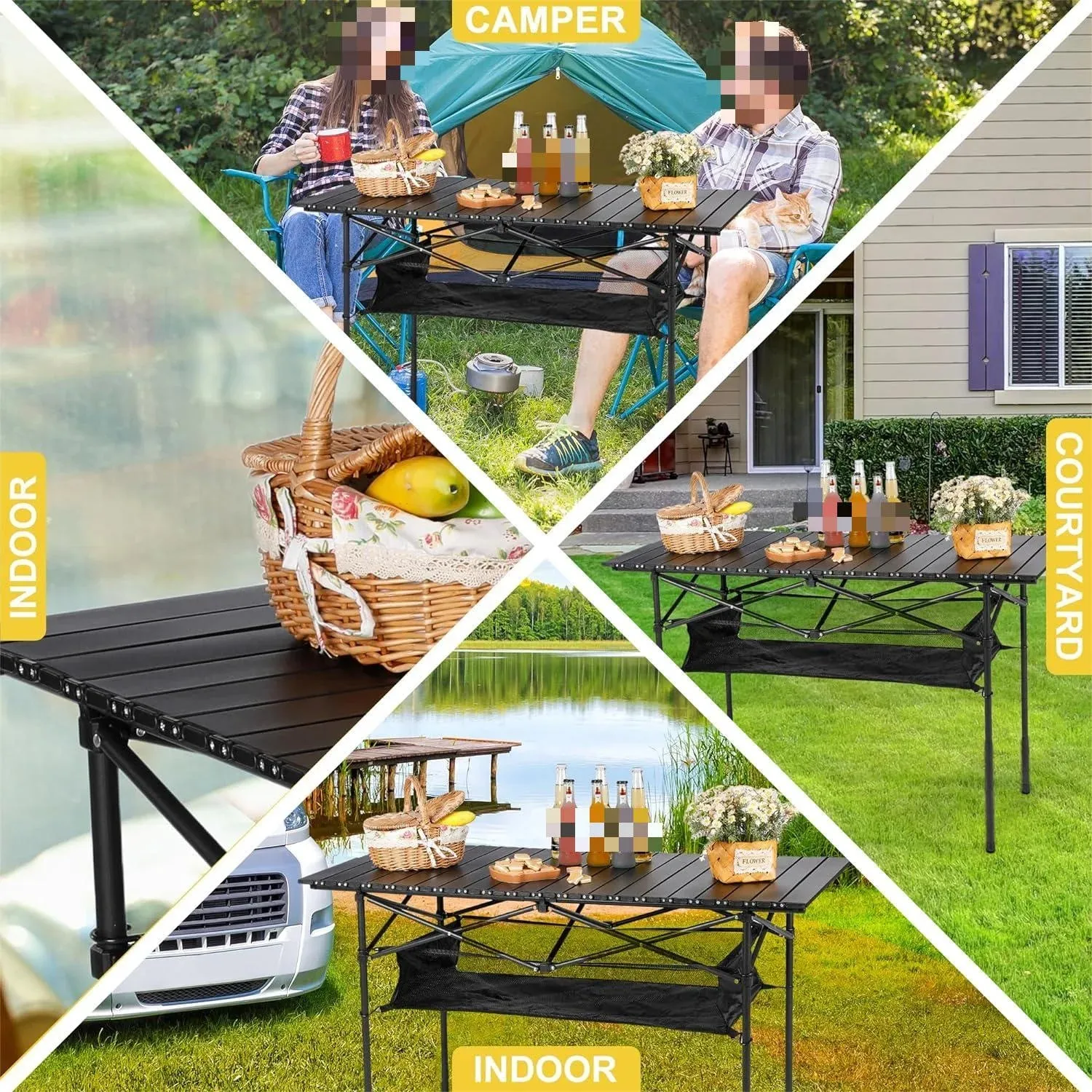 Portable Adjustable Camping Table with Carry Bag and Storage