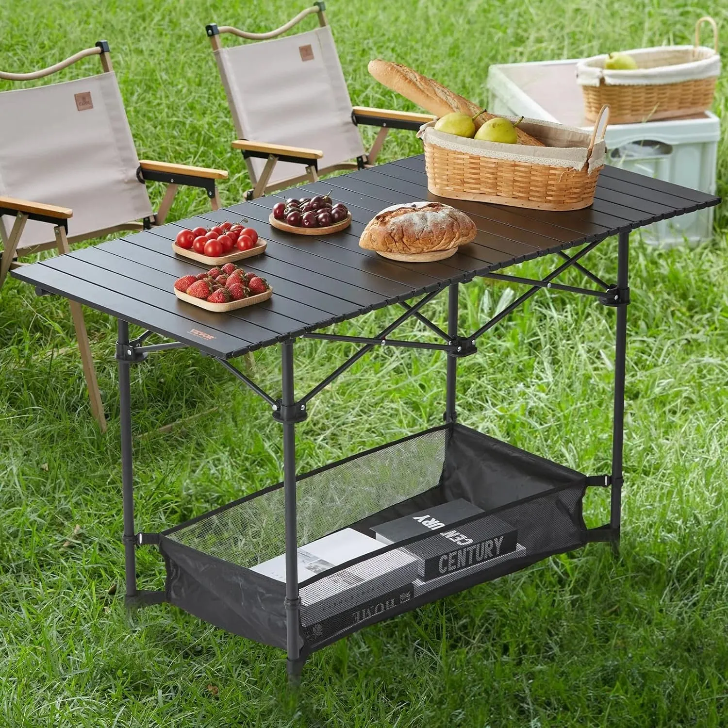 Portable Adjustable Camping Table with Carry Bag and Storage