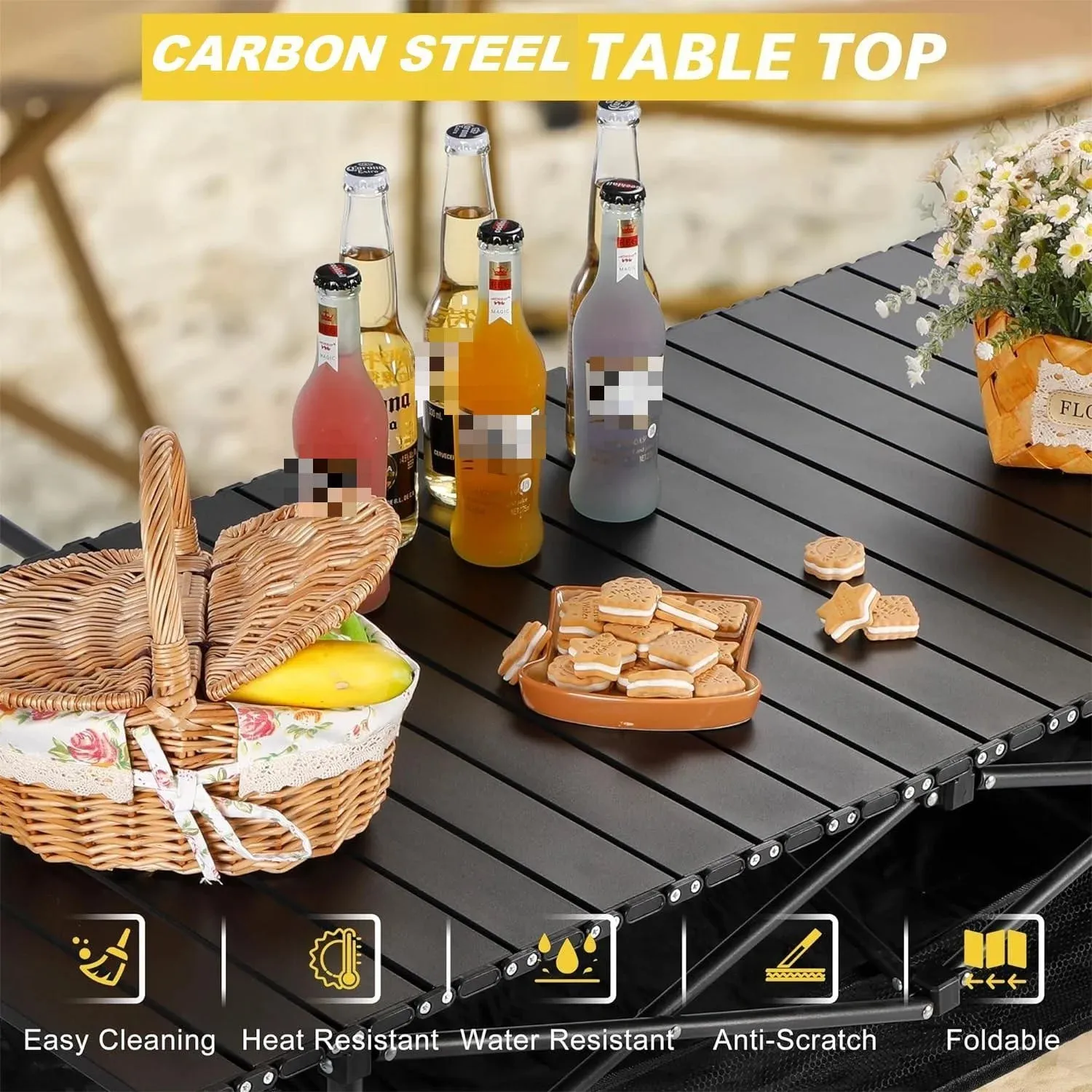 Portable Adjustable Camping Table with Carry Bag and Storage