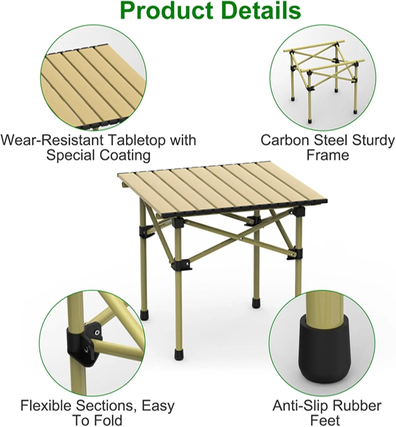 Portable Camping Table Foldable, Folding Outdoor Picnic Table, Lightweight Carbon Steel Roll-up Camping Desk with Carry Bag, Heavy Duty BBQ Table for Backyard Party Patio Hiking Fishing, S