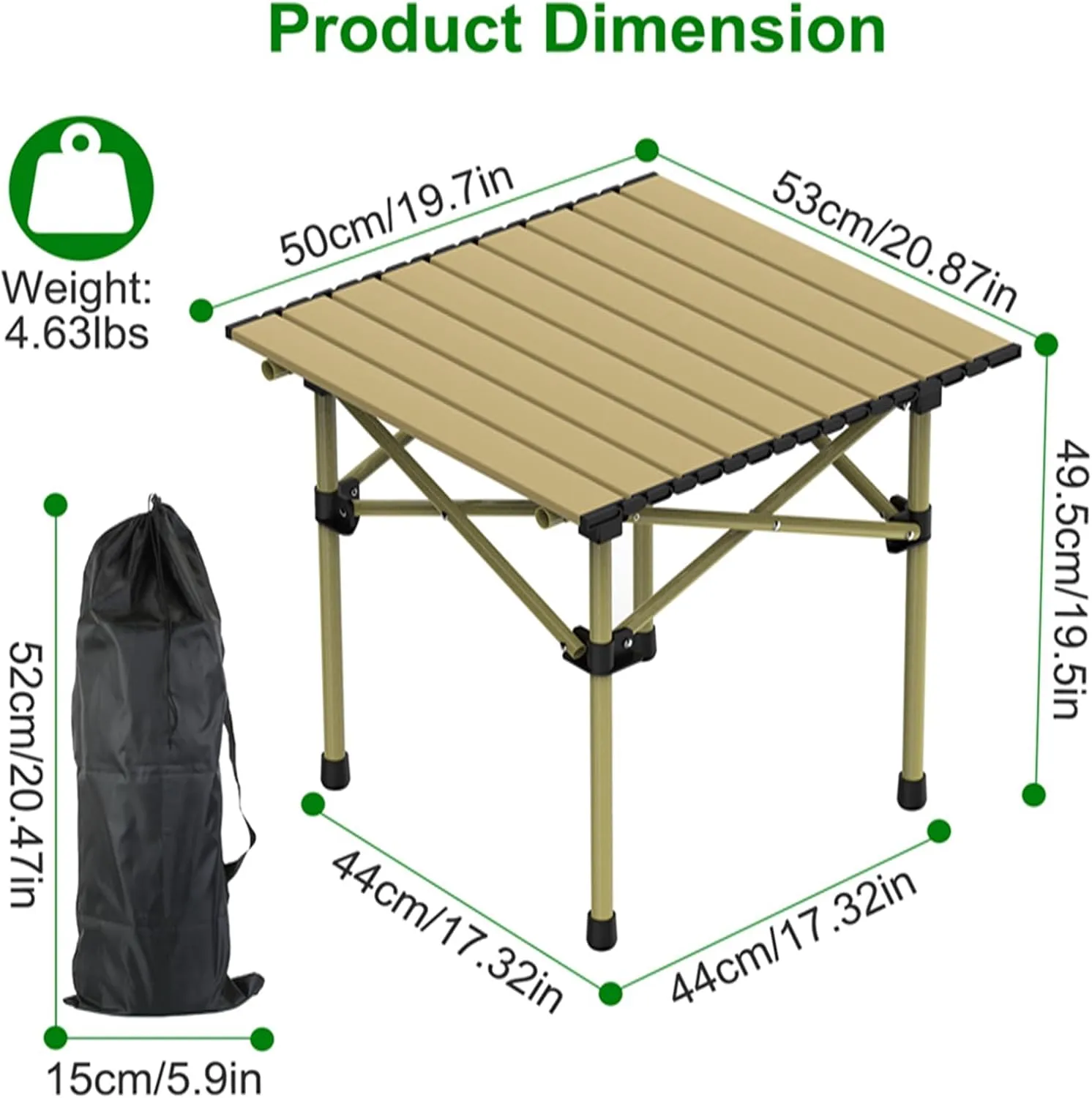 Portable Camping Table Foldable, Folding Outdoor Picnic Table, Lightweight Carbon Steel Roll-up Camping Desk with Carry Bag, Heavy Duty BBQ Table for Backyard Party Patio Hiking Fishing, S