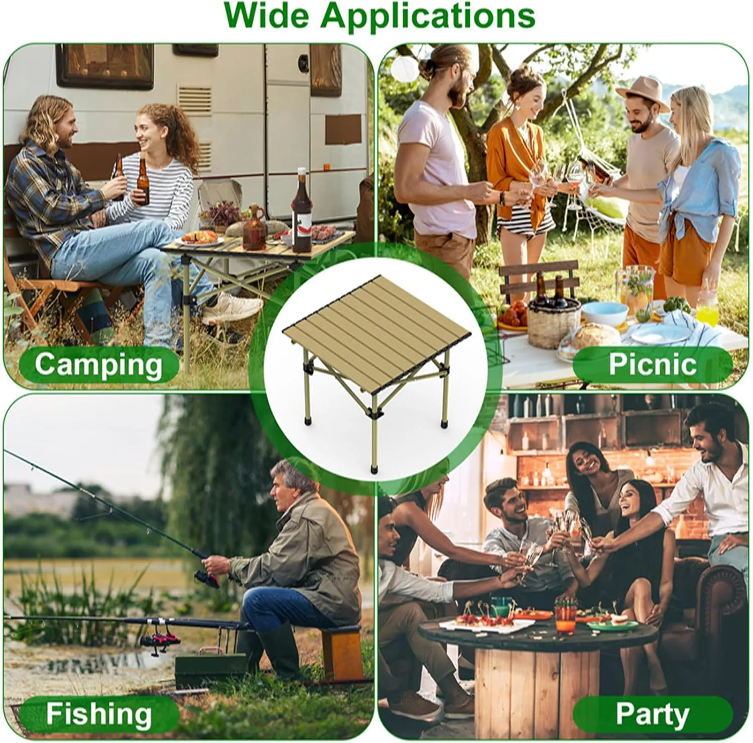 Portable Camping Table Foldable, Folding Outdoor Picnic Table, Lightweight Carbon Steel Roll-up Camping Desk with Carry Bag, Heavy Duty BBQ Table for Backyard Party Patio Hiking Fishing, S