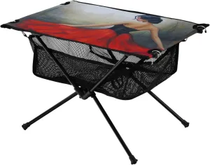 Portable Camping Table Foldable with Mesh Storage Lightweight Compact Camp Tent Side Table for Outside,Camping,Hiking,Tailgating,Red Dress Woman