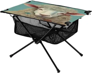 Portable Camping Table Foldable with Mesh Storage Lightweight Compact Camp Tent Side Table for Outside,Camping,Hiking,Tailgating,Sheep