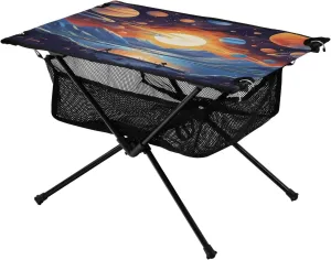 Portable Camping Table Foldable with Mesh Storage Lightweight Compact Camp Tent Side Table for Outside,Camping,Hiking,Tailgating,Space Painting