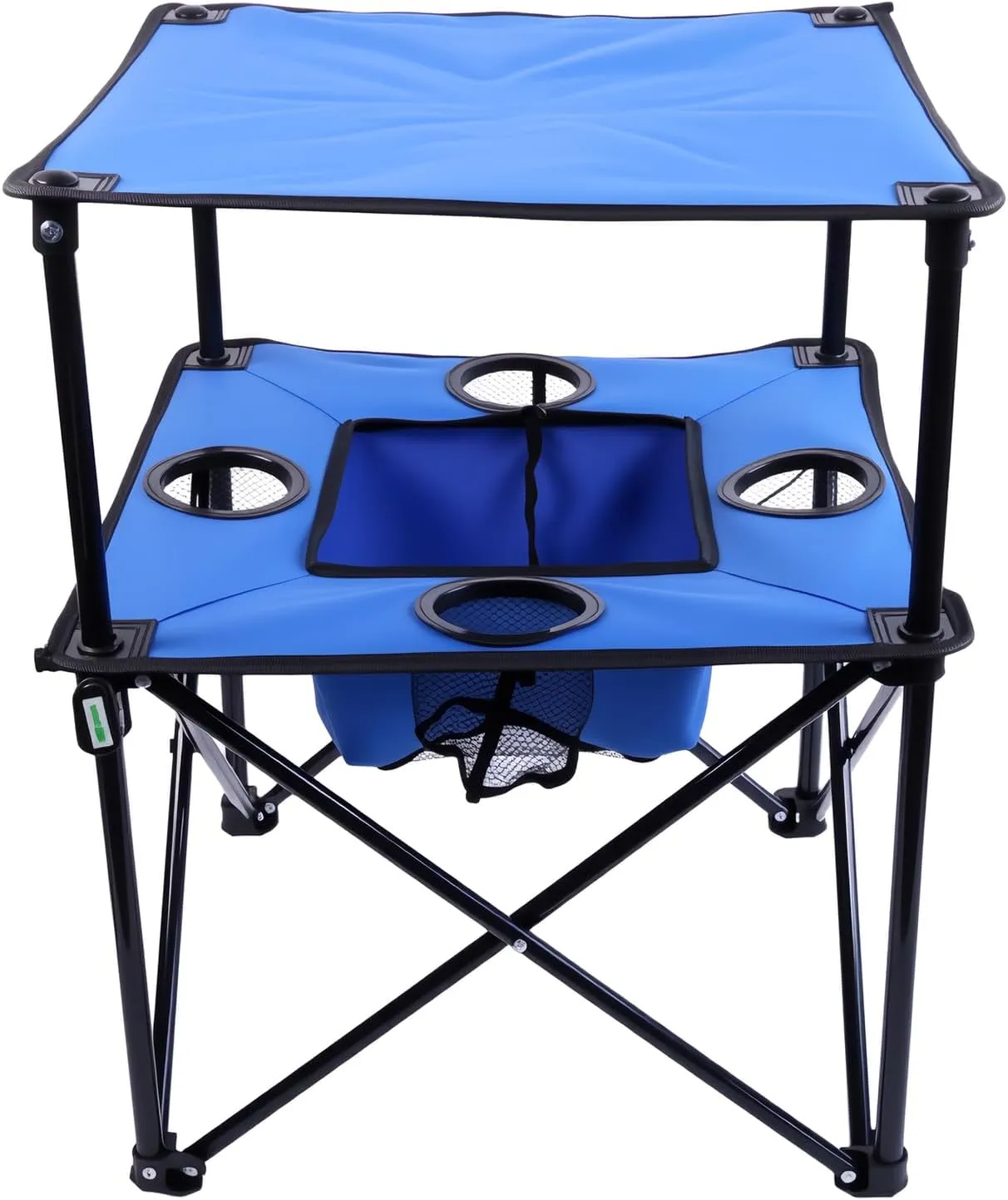 Portable Folding Camping Table with Cup Holders – Lightweight & Compact 2-Tier Outdoor Table with Storage, Ideal for Card Games, Snacks, Picnic, Tailgating & Camping (Blue   Black)