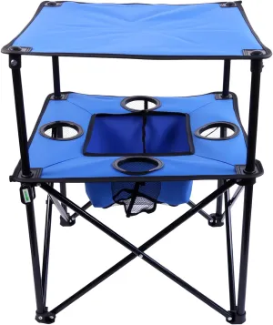 Portable Folding Camping Table with Cup Holders – Lightweight & Compact 2-Tier Outdoor Table with Storage, Ideal for Card Games, Snacks, Picnic, Tailgating & Camping (Blue   Black)
