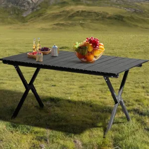 Portable Folding Camping Table with Storage Bag, Durable Camp Table, Carbon Steel Frame, Picnic Side Tables for Travel Outdoor Activities, Supports 220 LBS 34" L x 24" W x 16.5" H (Black)