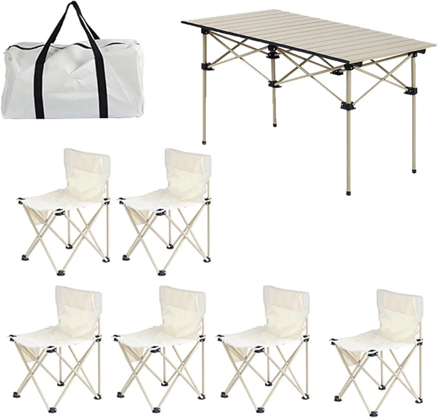Portable Folding Picnic Table Chair Set, Lightweight Camp with Aluminum Roll-up Top, 600D Oxford Cloth Chairs, Easy Set Up