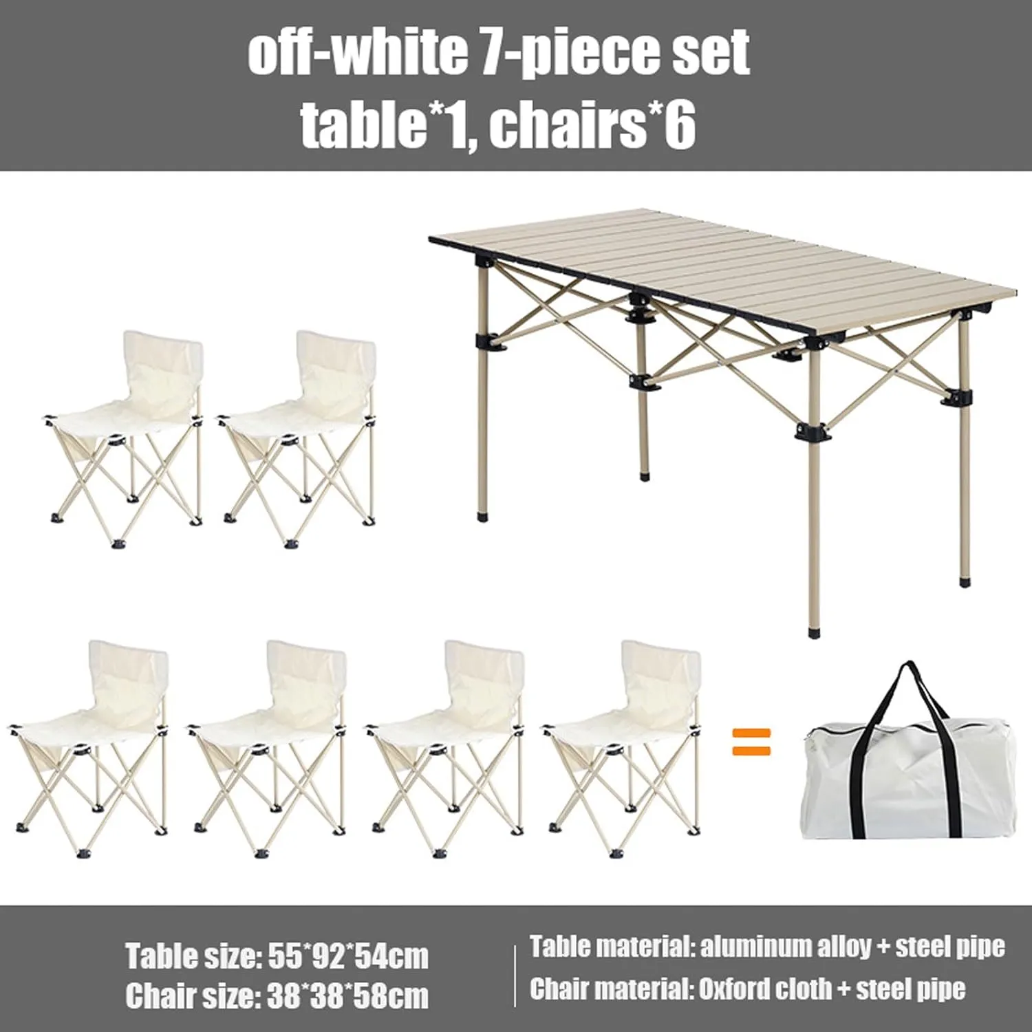 Portable Folding Picnic Table Chair Set, Lightweight Camp with Aluminum Roll-up Top, 600D Oxford Cloth Chairs, Easy Set Up