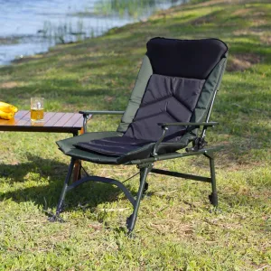 Portable Folding Reclining Camping Chair with Adjustable Backrest, Indoor and Outdoor Use, Green and Black