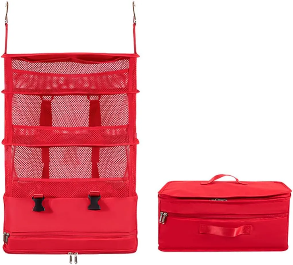 Portable Hanging Packing Cubes For Travel, Hanging Travel Shelves, Luggage Organizer For Carry On, Travel Hack, Packing Organizers, Closet Storage, Closet Organizer, Laundry Storage (Red)
